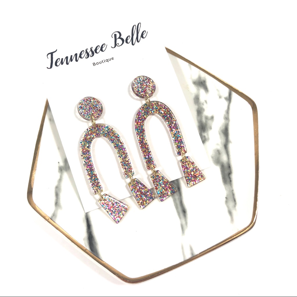Glitter Pink Rainbow Sparkle Boutique Earrings